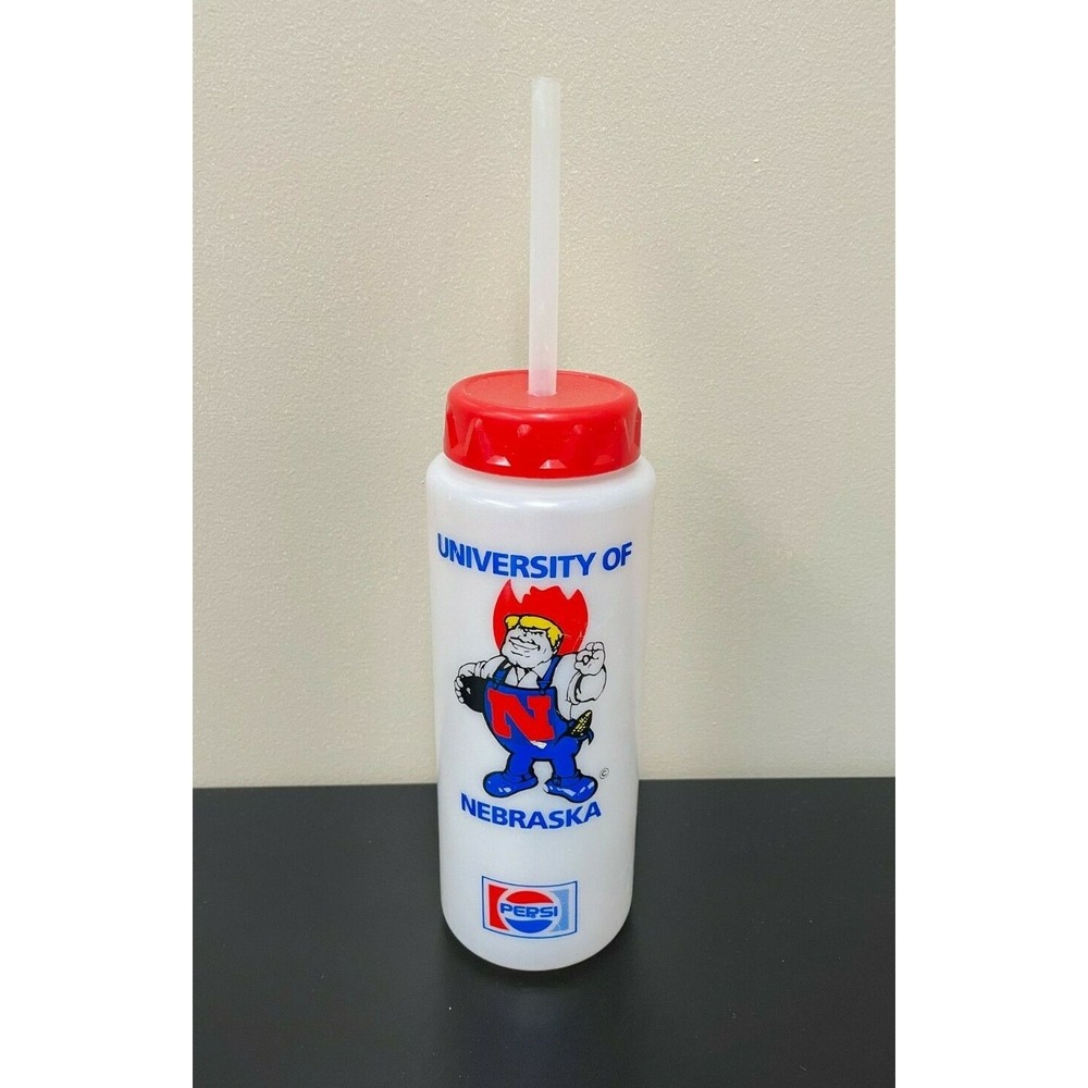 University of Nebraska 9" Water Bottle w straw Pepsi Cornhuskers Herbie Huskers